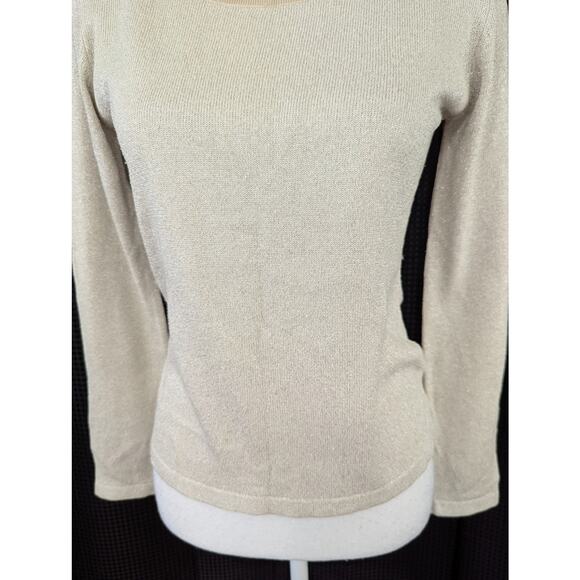 NWOT! CHANDLER HILL! SILK! SHIMMERY SILVER & CREAM, W/BEIGE, SWEATER, TOP! SZ S - Picture 4 of 8